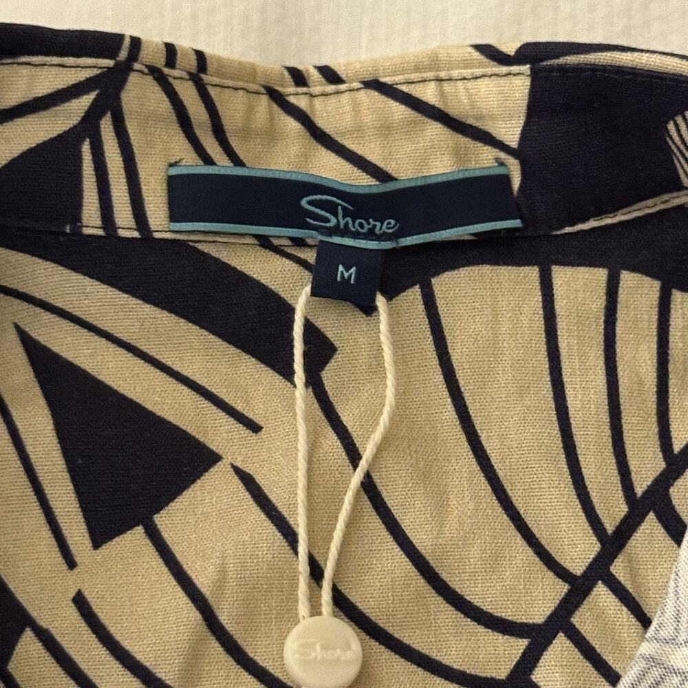Shore Raw Hem Short Sleeve Navy Nautical Palm Shirt Womens Medium NWT MSRP $118 - Picture 2 of 7